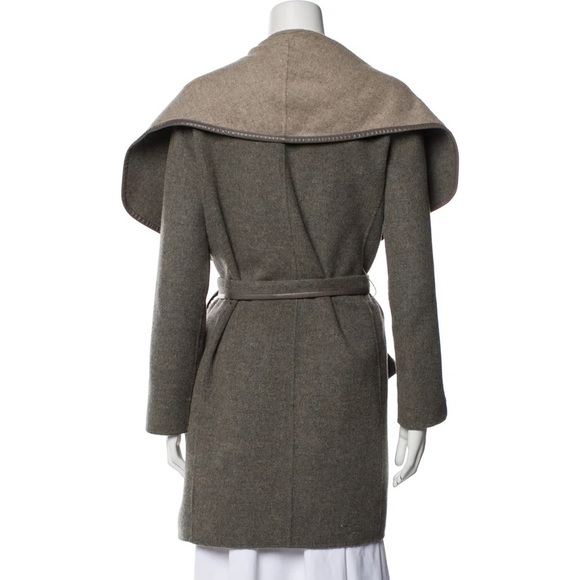Vince taupe wool shawl collar wrap coat with leather trim - XS - Picture 5 of 5